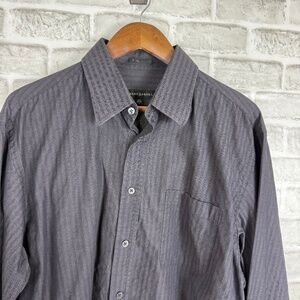 Jhane Barnes Dark Gray Two-Ply Cotton Button Up Dress Shirt Mens LARGE 16.5